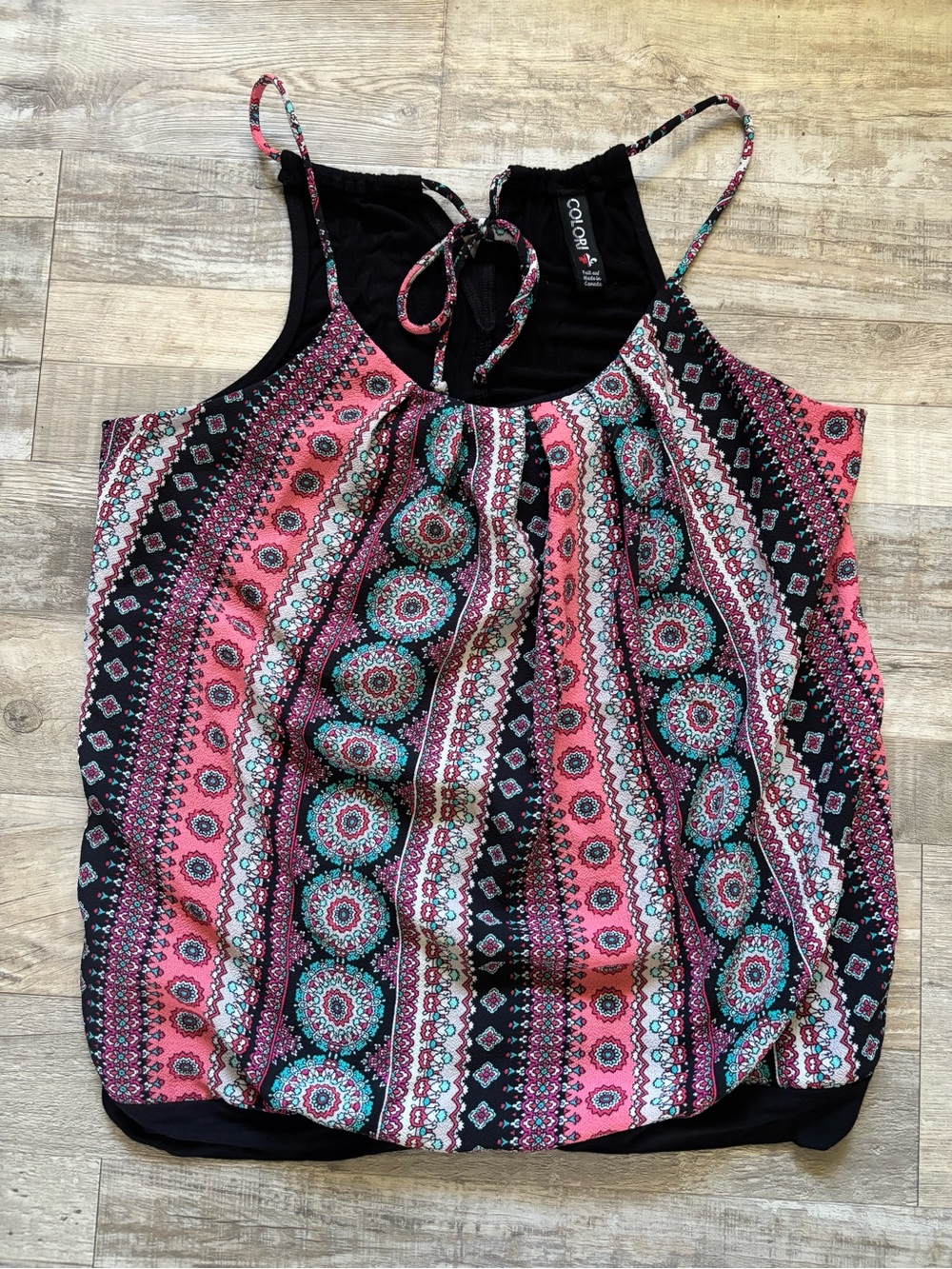 Pink Mosaic Print Halter-Back Tank Top